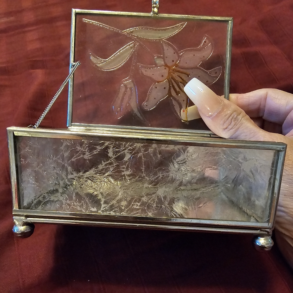 Vintage Jewelry Trinket Box Mirrored Stain Glass - Picture 4 of 6
